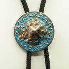 Bolo Tie   70s Pewter And Turquoise Enamel Detailed Lion Head On Round Medallion
