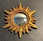 Vintage Sunburst Mirror Convex Bubble Glass Gold Gilt