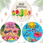 Blosssound 3 Pcs Door Sign 12 Inch Summer Wooden Welcome Sign Hello Summer