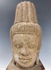 Khmer Asian Art Antique Carved Stone Head Of Buddha Cambodia On Wood Stand
