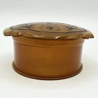 Vintage Art Deco Amber Color Celluloid Lidded Vanity Powder Jar Glass Insert