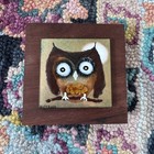 Vintage Mcm  Rowenna Anderson Enamel On Copper Owls  Signed 2 Plaques