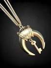 Antique Victorian Watch Fob Necklace Gold Filled Crescent Horn Key Drop 17   
