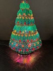 Vtg Safety Pin Beaded Christmas Tree Green Gold Pins With Lights 13    Handcrafted