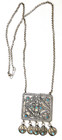 Bezalel Yemenite Filigree Silver Amulet Pendant Necklace W  Turquoise  24 Gr 