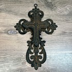Cast Iron Layered 3d Heavy Wall Cross Brown Rustic Gothic Filigree 2pc Set
