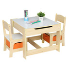 Wood Kids Table And 2 Chairs Set 3-in-1 Activity Table With Storage Double Sided