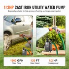 Vevor Cast Iron Utility Water Transfer Pump Portable Utility Pump 1 2hp 1600 Gph