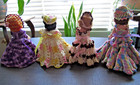 Vintage Doll Lot 4 Hp 7  In Fancy Crochet Dresses 1940 s   50 s Queen Beaded Ec
