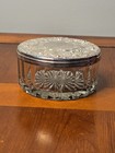 Vintage Glass Powder Jar With An Ornate Silver-plated Lid