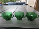 Set Of 3 Vintage Emerald Green Glass Tea Coffee Cups Depression Style