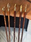 Lot Of 5 Nautical Antique Brass Handle Wooden Walking Canes Vintage Sticks