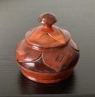 Carved Ornate Round Wooden Jewelry Trinket Box Small Hand-crafted Vintage