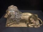Vintage Large Heavy Cast Brass Lion Laying Down 20 Inches Long Great Detailing