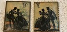 Set Of 4 Vintage Reverse Painted Convex Glass Silhouette Pictures Framed 5  X 4 