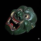 Showa Era Noh Mask    oni   Demon    By H  tokusai     Green Ceramic  Signed Japan