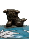 Vtg- 4 75  Foo Dog Finial Chinese Enamel Brass Cloisonne Round Box Tin Bamboo