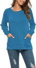 Misfay Womens Casual Long Sleeve Round Neck Pocket T Shirts Blouses Tunic Sweats