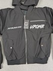 Upone Jacket Mens Small Black Hooded Bomber Puffer Stuffing Back Ends Graphic