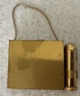 Vintage Gold-toned Ladies Makeup Compact With Lipstick Holder Floral Enamel