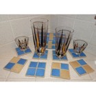 Vintage Blue Plastic Canvas Coaster Set 8 With Holder Needlepoint Handmade Retro