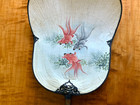Antique Chinese Hand Fan Hand Painted Koi Fish Bamboo Handle Paper Curved Rare