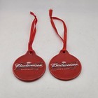 Budweiser King Of Beers Christmas Ornament Lot Of 2 Red Bowtie Logo Ceramic