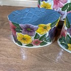 Set Of 3 Vintage Metal Flower Tins  Embossed And Hand Painted  Made In India