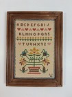 Vintage Cross Stitch Sampler Sleigh Ride Christmas 1983 1986 Framed Alphabet Art