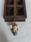 Vintage Wood Thimble Display Case For 10 Thimbles  Mouse In Thimble