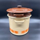 Vintage Enamel Pot Strainer 1970s Beige Brown 4 Pieces Orange Floral Cookware