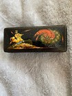 Vintage Black Enamel Hand Painted Signed Box Russian 
