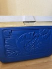 Vintage Rubbermaid Blue Cooler Large Mouth Bass Fishing Scene Model 1943 Usa