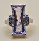 925 Sterling Silver 10ct Barrel Cut Amethyst Ring W  Diamond Accents Size 6