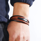 Men Bracelet Gift Raided Leather Bracelet Multi-layer Magnetic Clasp  Brown