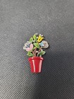 Vintage Signed Trifari Fur Clip Rhinestone Enamel Flower Pot Red Pink Yellow   