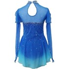 Figure Skating Dance Blue Dress Rhinestone Performance Wear Stretch Mesh Costume