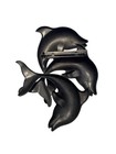 Vintage Copper Silver Gold Tones Ocean Life Leaping Dolphin Trio Brooch Pin