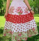 Custom Ladies Plus Long Full Tiered White Pink Skirt Patchwork Floral S M L Xl