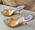 1950s Springolator Custom Lucite Rhinestone Mules Size 36 Mcm 3 5  Heels Vtg