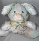 Vintage Fisher Price Puffalump Puppy Dog Rattle Plush Pink White Green Bunny Toy