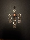 Vtg Taxco Mexico Sterling Silver Yalalag Cross Pendant Eagle 3 Signed Sbr 925