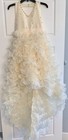 Ivory V-neck Ruffle Organza High-low Rhinestone Flower Girl Princess Dress Sz 14