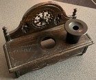 Rare Antique French Breton hand Carved Oak Wood Ink Well great Condition 