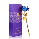 24k Golden Rose   Long Stem Real Rose Dipped In Gold With Gift Box  Best Blue