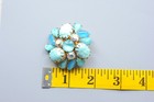 Vintage Blue Turquoise Brooch Gold Tone Mid Century Ab Rhinestone  Pin Pa21