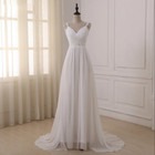 Beach Wedding Dresses Chiffon Spaghetti Straps Lace Up A Line Beaded Bridal Gown