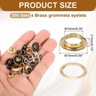 200 Sets Grommets Eyelets  10mm Brass Self Backing Eyelets  Gold Tone