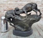 Handcrafted Art Decor Two Rams Fighting Bronze Sculpture Made By Lost Wax Gift