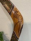 Vtg Folk Art Hand Painted Wood Boomerang Australian Aboriginal Kangaroo 14   